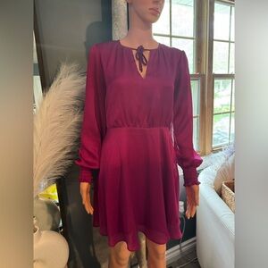 Express Red V-Neck Bishop Sleeve‎ Sundress